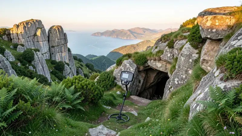 Detector de metales junto a cueva paleolítica en paisaje cántabro - legislación detectores Cantabria Ley 11/1998
