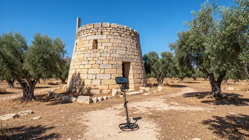 Detector de metales junto a talaiot prehistórico en Menorca - legislación detectores Baleares Ley 12/1998