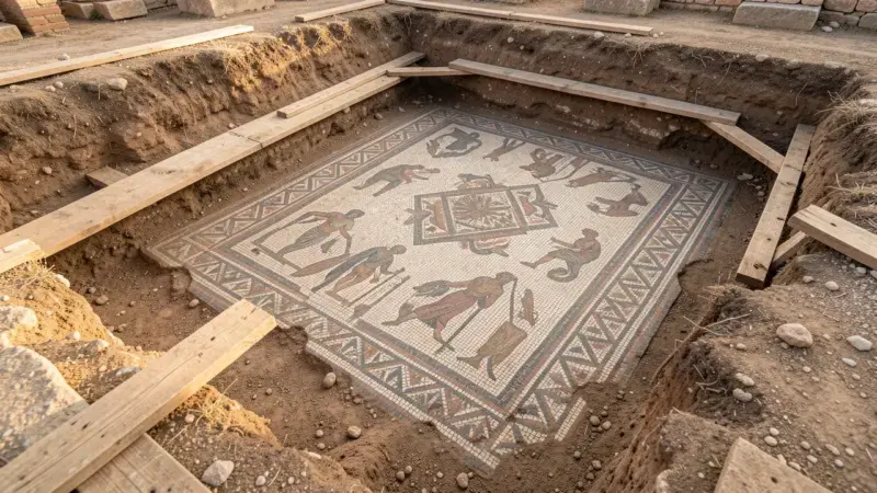 Mosaico romano del yacimiento de Complutum Alcalá de Henares - ley detectores metales Madrid
