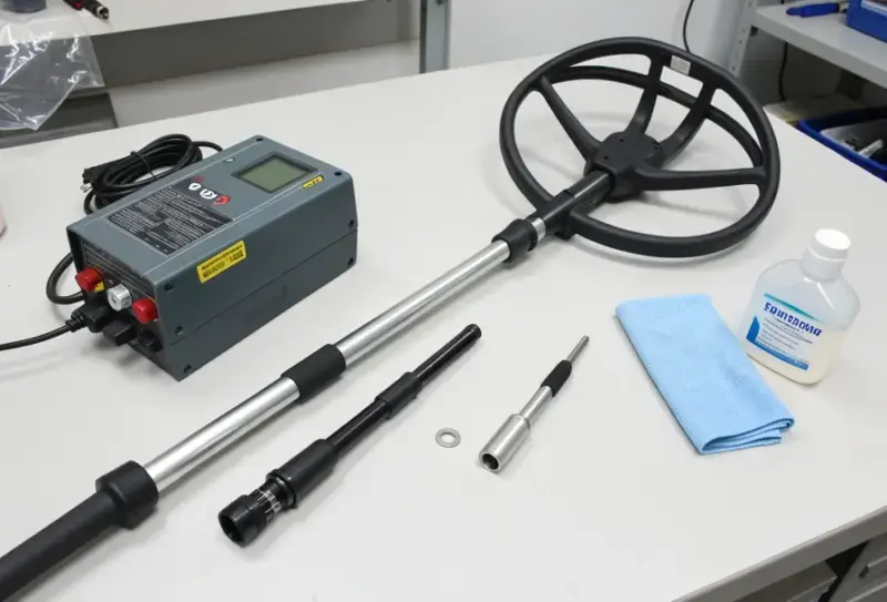 Detector de metales en uso - bobina de detección sobre suelo - como limpiar detector de metales