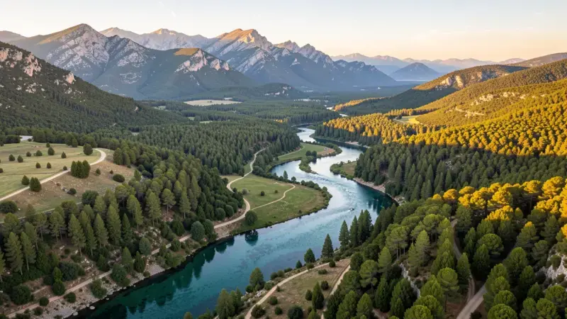 Paisaje de parque nacional espanol con montanas y bosques - detector de metales parques nacionales prohibido