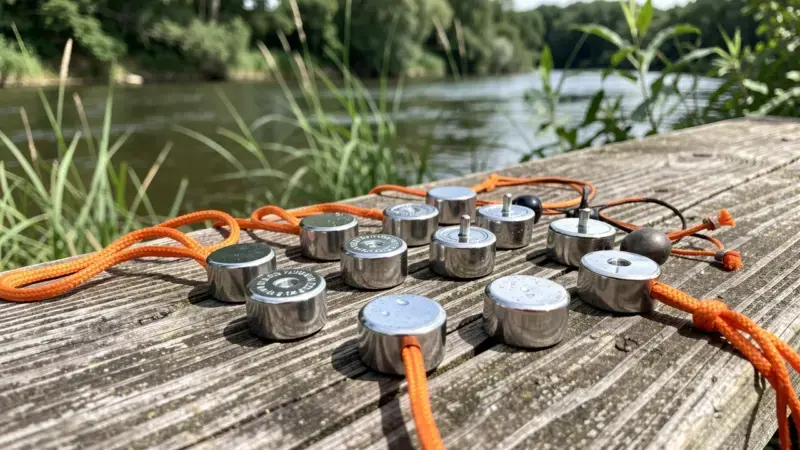 Imanes de neodimio para pesca magnética: single-face y double-face con cuerda naranja - mejores imanes pesca magnetica