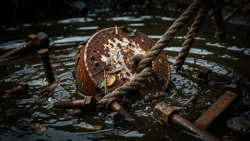 Imán de neodimio con chatarra metálica extraído de río - pesca magnética legal en España normativa