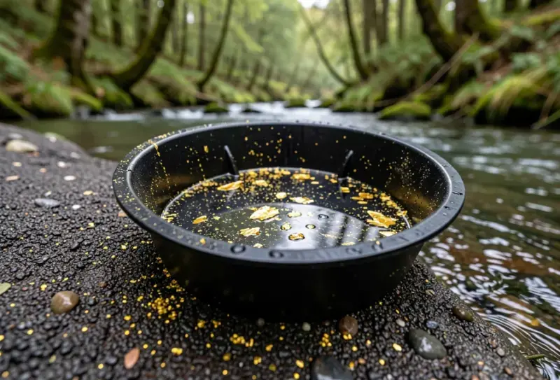 Equipo de bateo de oro: batea, clasificador y herramientas de prospección aurífera - rios auriferos galicia