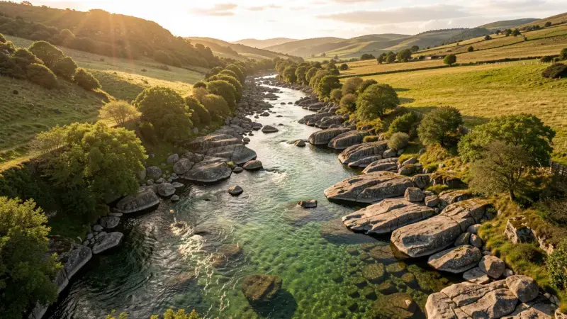 Rios con oro en Espana - rio aurifero de Galicia con aguas cristalinas entre rocas de granito
